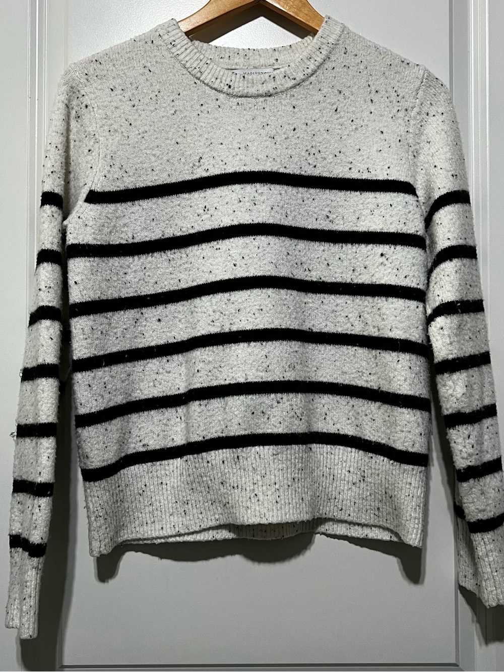 Madison Grey Women’s Crewneck Sweater in White/Black